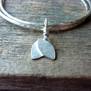 Double Silver Bangle with Silver Leaf Charm