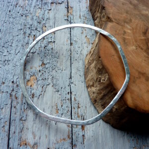 Silver Hammered Textured Asymmetrical Bangle