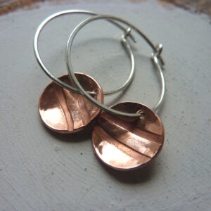 Handmade Small Silver and Copper Hooped Earrings