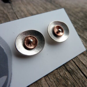 Silver and Copper Moonflower Post Earrings