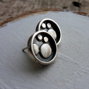 Silver Stepping Stone Paw Prints Post Earrings