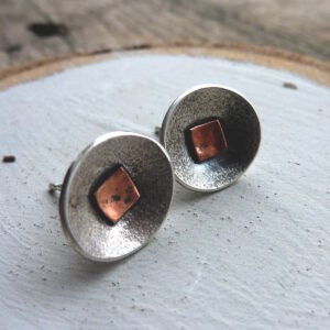 Silver and Copper Patchwork Post Earrings