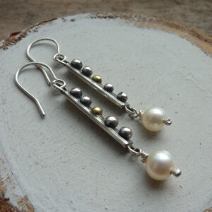 Handmade Silver Night Sky Dangle Earrings with Pearl