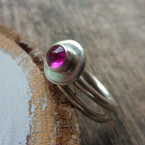 Silver and Ruby Adjustable Pebble Ring.