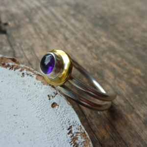 Amethyst Silver and Brass Pebble Ring.
