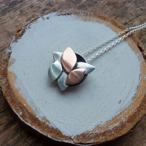 Handmade Silver and Copper Falling Leaves Pendant