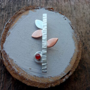Silver Copper and Carnelian Garden Brooch