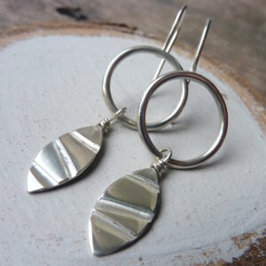 Silver Hoop Earrings with Silver Leaves