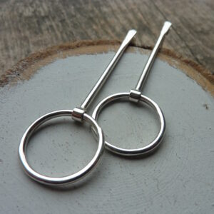 Long Silver Contemporary Dangle Hoop Earrings