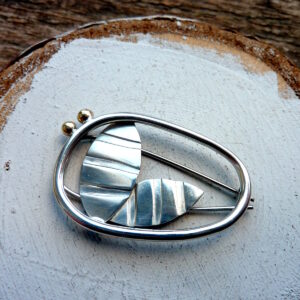 Silver and Brass Pebble Garden Brooch
